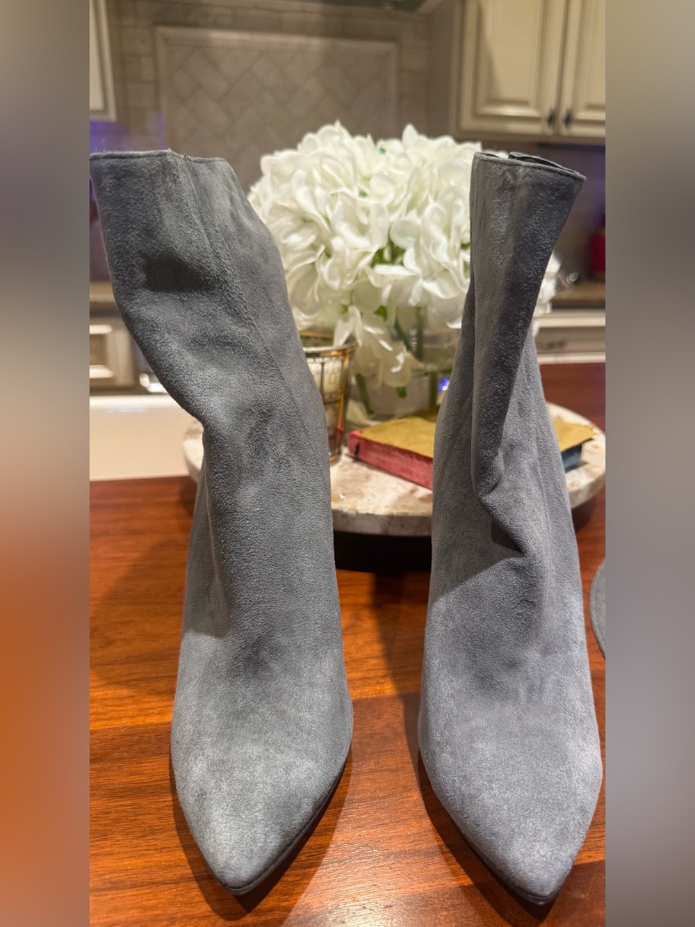 Gray Suede Pointed Toe Stiletto Ankle Boots EU 37 NWOT